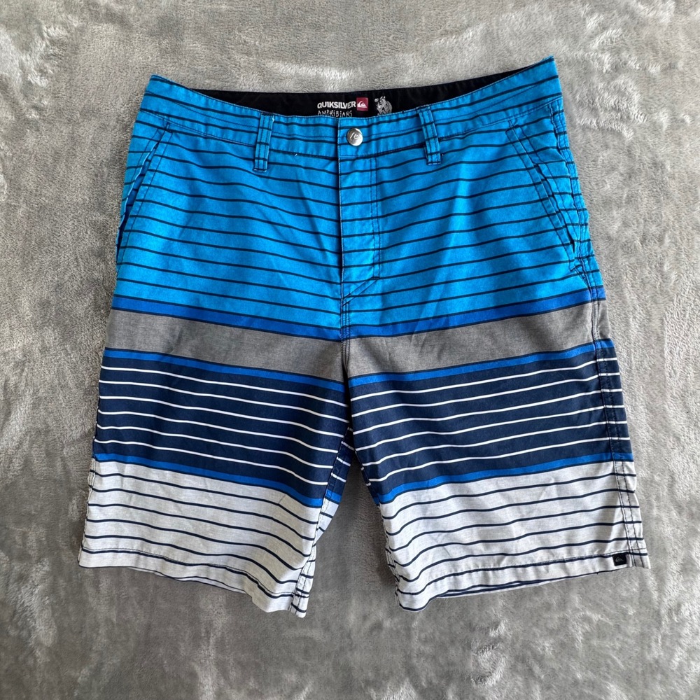 Quiksilver Amphibians Shorts Mens Blue Stripe Hybrid Board Surf Walk Shorts